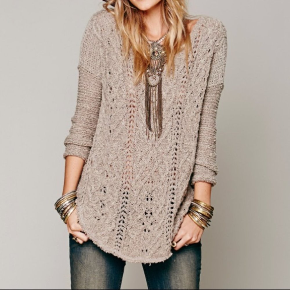 Free People Cross my Heart Knit sweater boho cozy